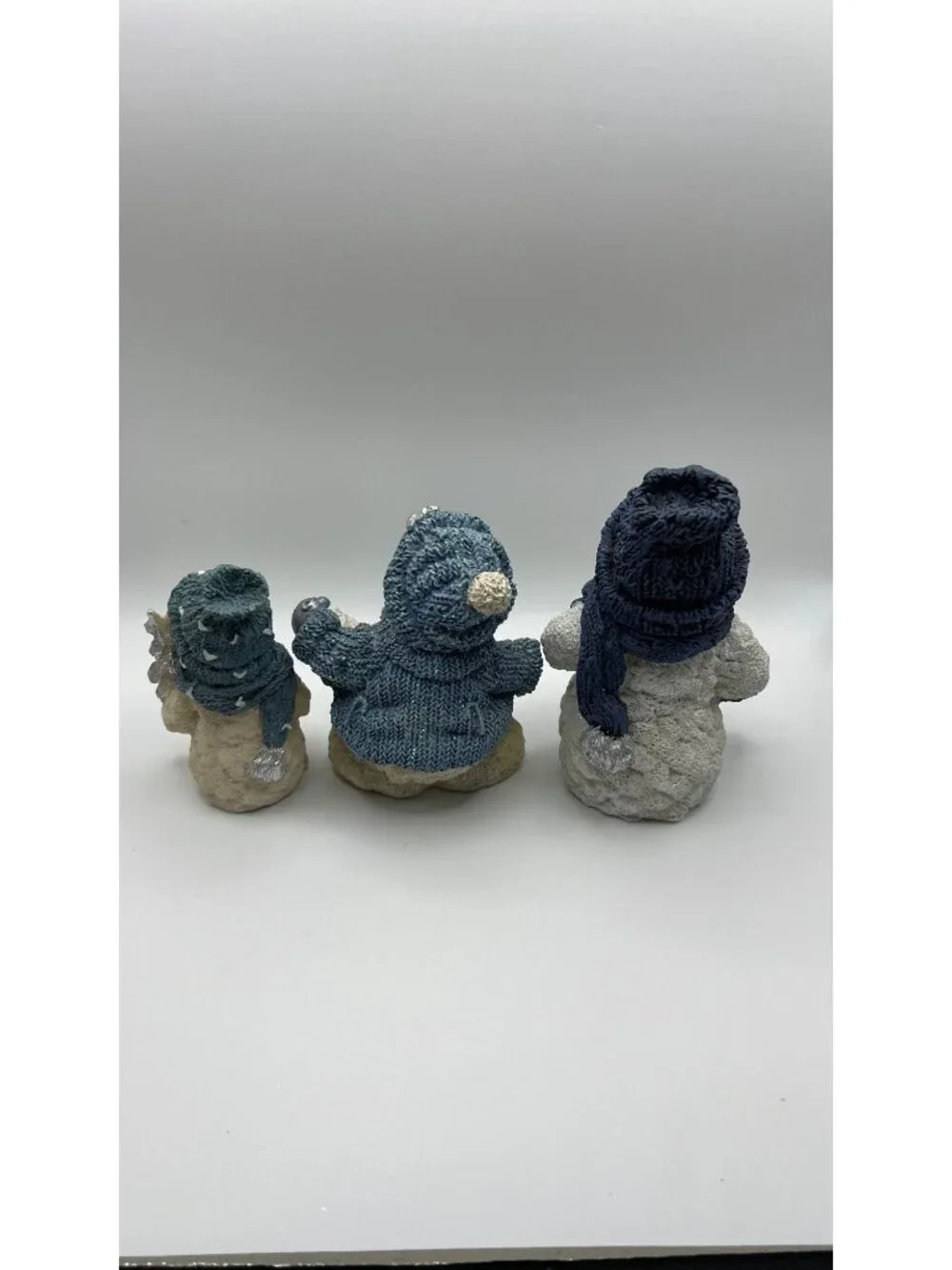 Snowman Figurine Set Of 3 With Cozy Knit Hat Details
